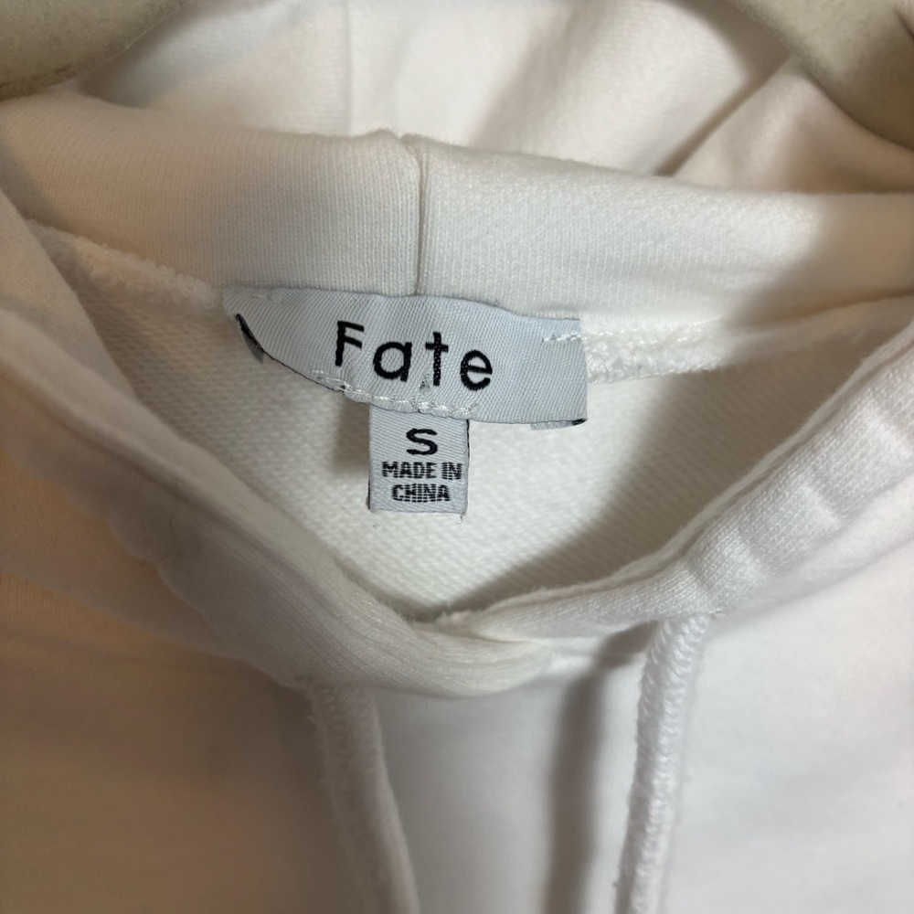 FATE Women's Sweatshirt Hoodie‎ Knitted Details Sleeves Pouch Pocket White Small - Picture 4 of 7